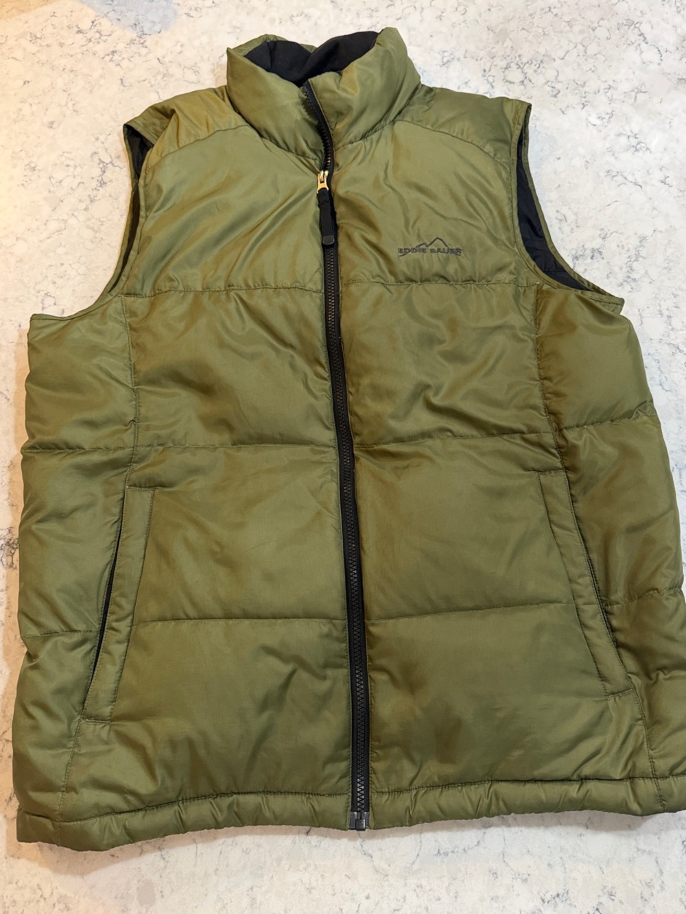 Eddie Bauer Olive Green Premium Goose Down Insulated Quilted Vest